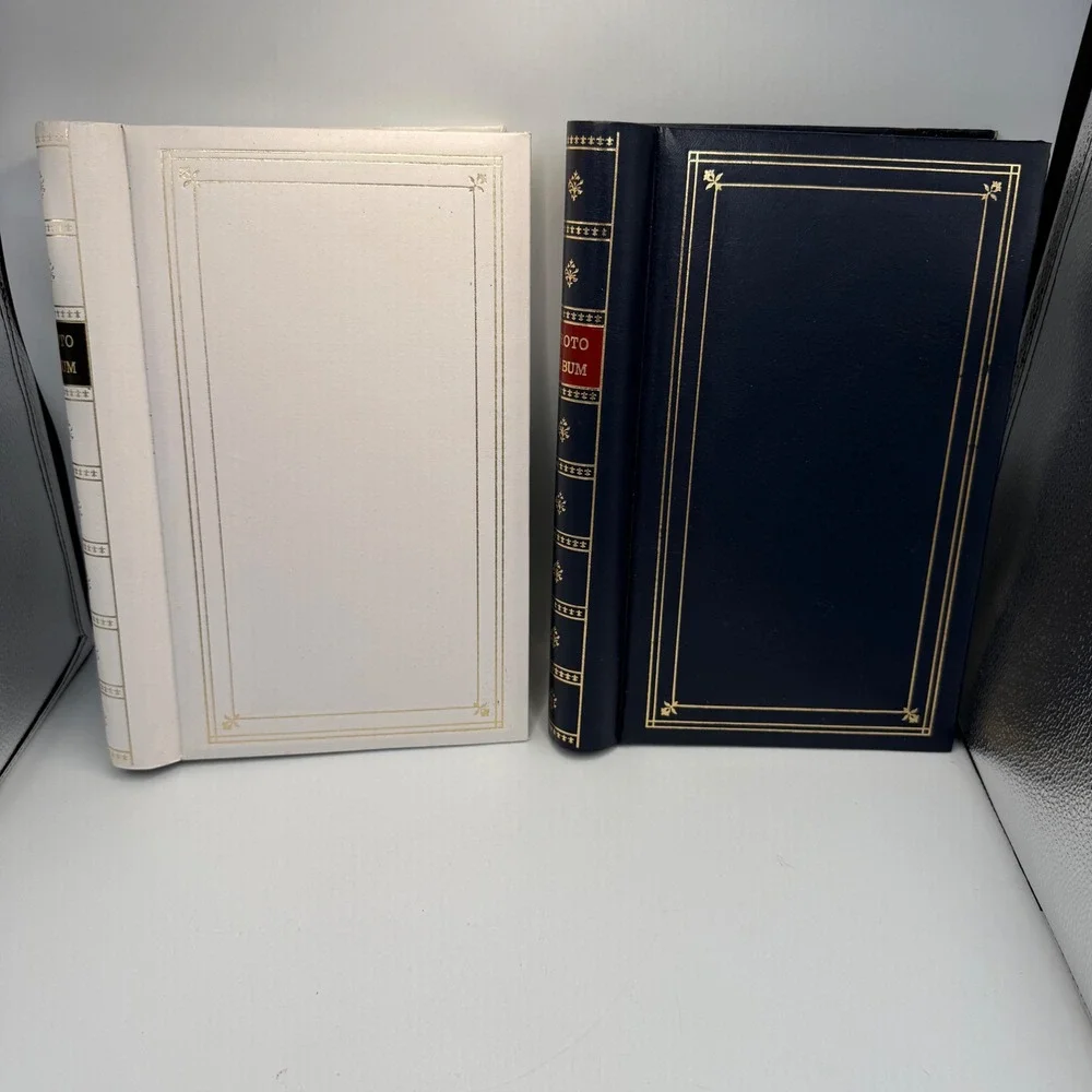 Pioneer Photo Albums BDP-35 Retro Navy and White Gold Fleur De Lis 3-Up Set of 2